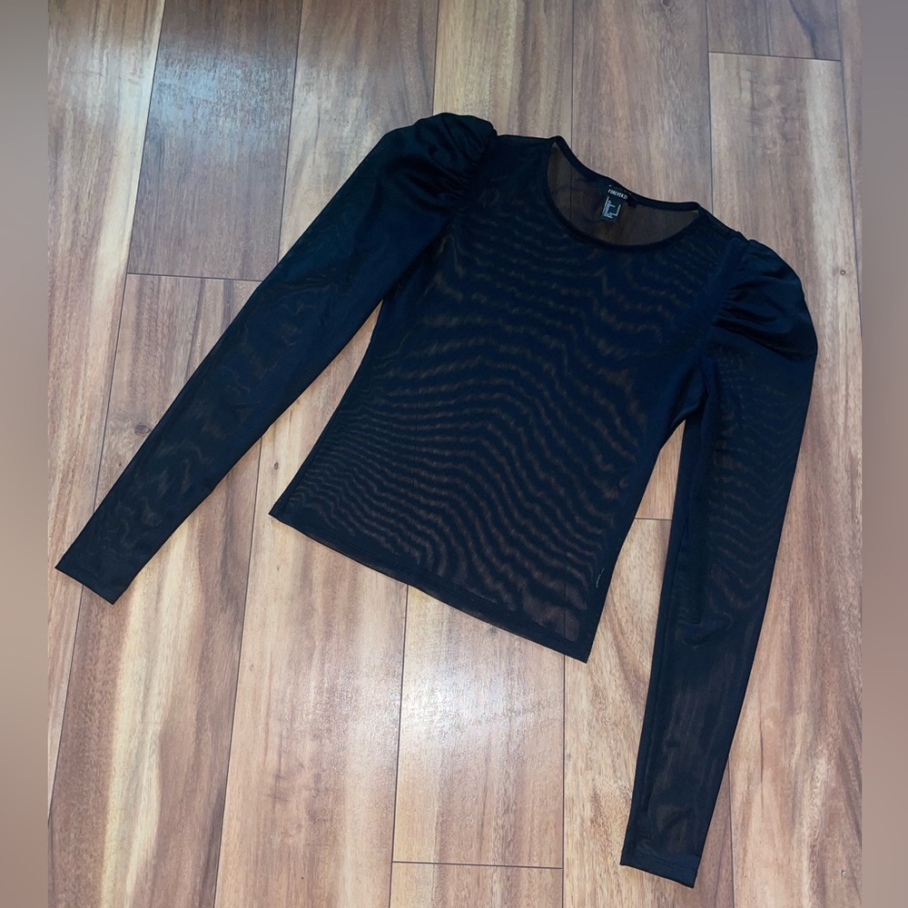 Forever 21 Black Mesh Long Sleeve Top